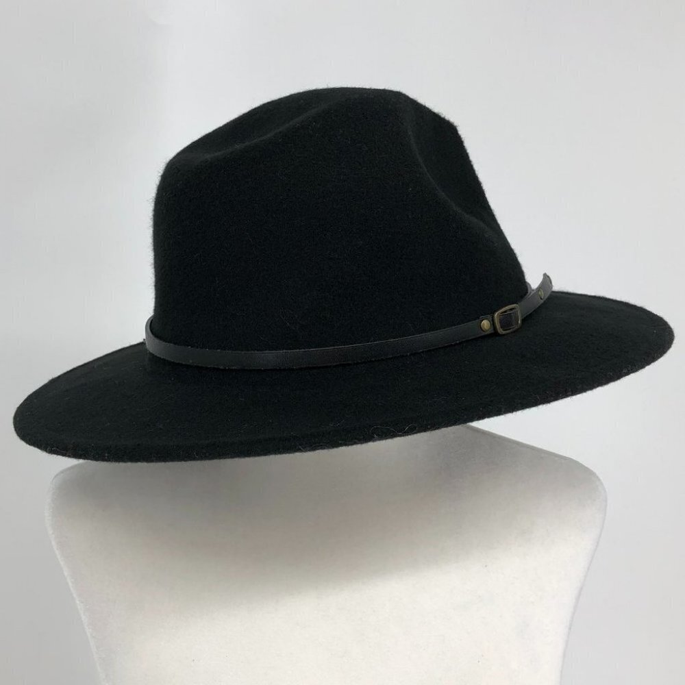 Black felt widebrim fedora  unisex w/ leather belt detail - Picture 4 of 8